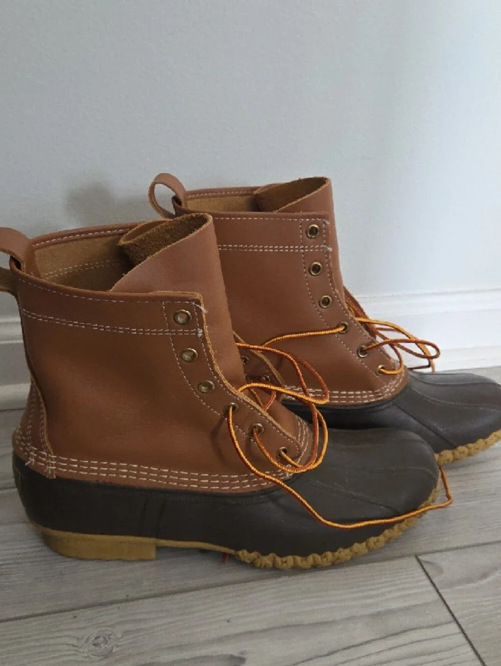 L.L. Bean Two-Tone Brown Leather and Dark Brown Rubber Duck Boots